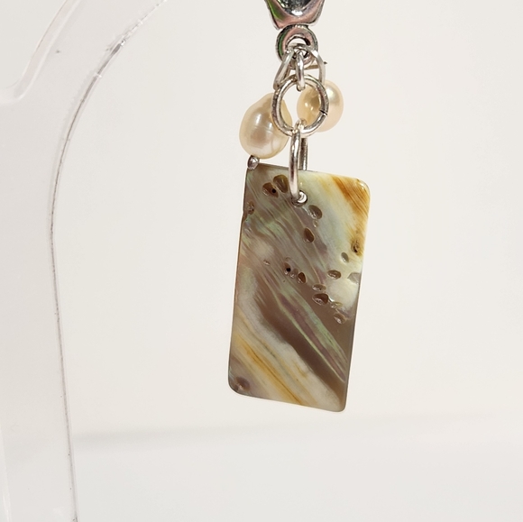 Genuine Sterling Silver Dangle Earrings With Abalone Shells & Freshwater Pearls - Picture 6 of 12